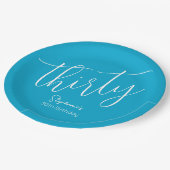 Gewoon modern script Aqua Blue 30e verjaardagsfees Papieren Bordje (Gekanteld)