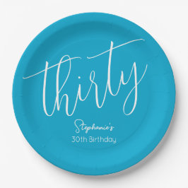 Gewoon modern script Aqua Blue 30e verjaardagsfees Papieren Bordje