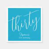 Gewoon modern script Aqua Blue 30e verjaardagsfees Servet (Voorkant)