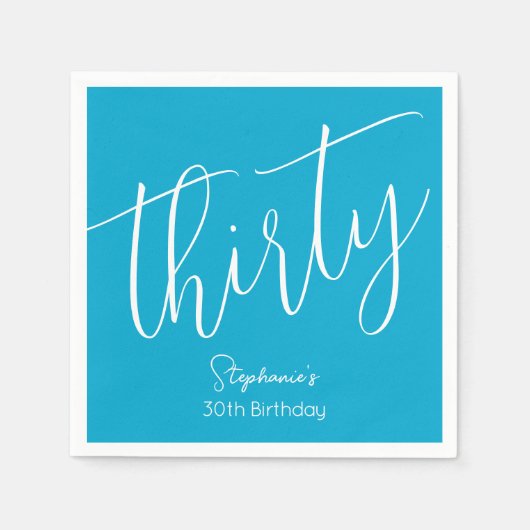 Gewoon modern script Aqua Blue 30e verjaardagsfees Servet (Voorkant)
