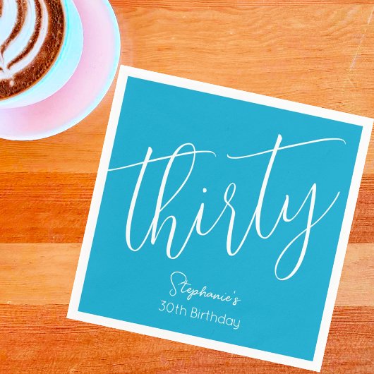Gewoon modern script Aqua Blue 30e verjaardagsfees Servet