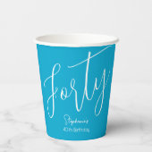 Gewoon modern script Aqua Blue 40e verjaardagsfees Papieren Bekers (Achterkant)