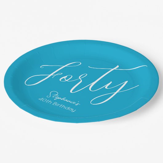 Gewoon modern script Aqua Blue 40e verjaardagsfees Papieren Bordje (Gekanteld)