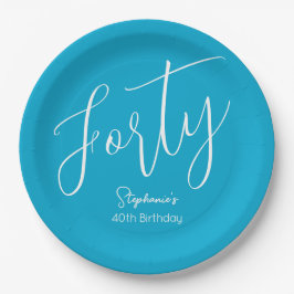 Gewoon modern script Aqua Blue 40e verjaardagsfees Papieren Bordje