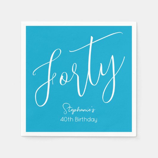 Gewoon modern script Aqua Blue 40e verjaardagsfees Servet (Voorkant)