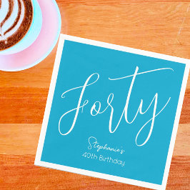 Gewoon modern script Aqua Blue 40e verjaardagsfees Servet