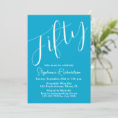 Gewoon modern script Aqua Blue 50e verjaardag Kaart (Staand voorkant)