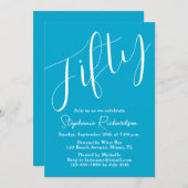 Gewoon modern script Aqua Blue 50e verjaardag Kaart (Voorkant / Achterkant)