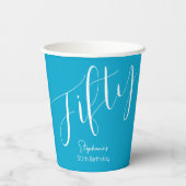 Gewoon modern script Aqua Blue 50e verjaardag Papieren Bekers (Achterkant)