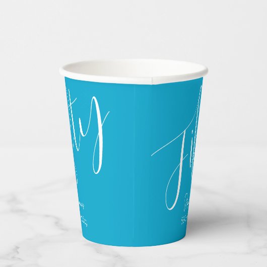 Gewoon modern script Aqua Blue 50e verjaardag Papieren Bekers (Rechts)