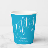 Gewoon modern script Aqua Blue 50e verjaardag Papieren Bekers (Voorkant)