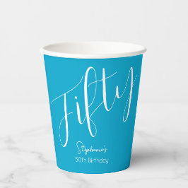 Gewoon modern script Aqua Blue 50e verjaardag Papieren Bekers