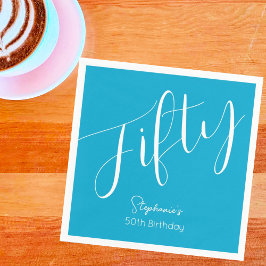 Gewoon modern script Aqua Blue 50e verjaardag Servet