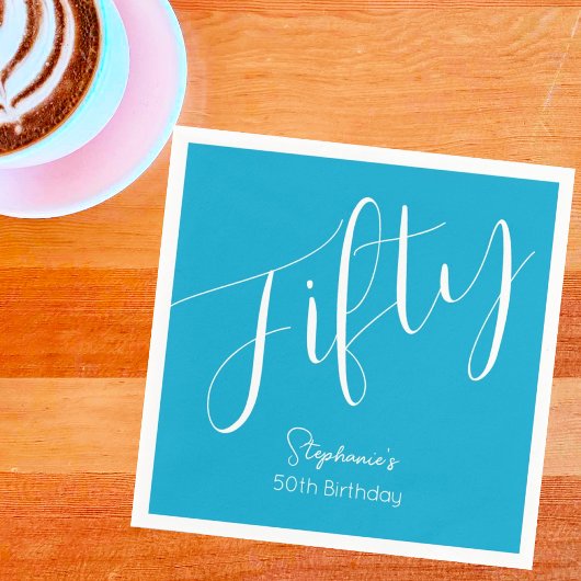 Gewoon modern script Aqua Blue 50e verjaardag Servet