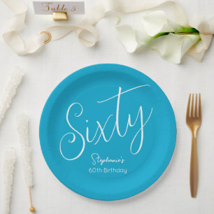 Gewoon modern script Aqua Blue 60e verjaardag Papieren Bordje