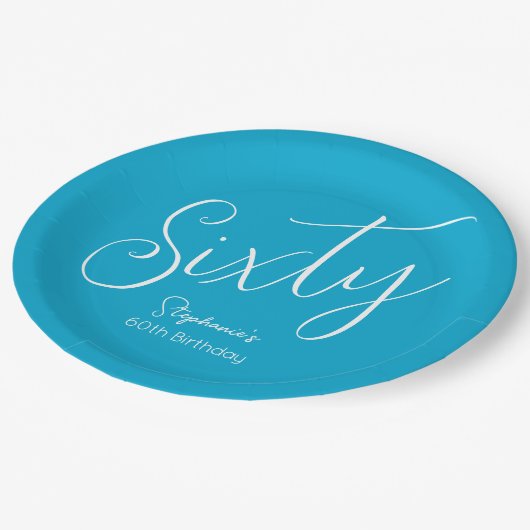 Gewoon modern script Aqua Blue 60e verjaardag Papieren Bordje (Gekanteld)