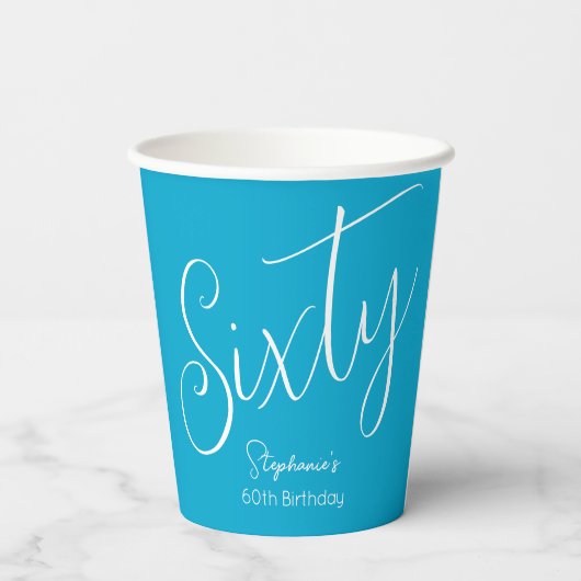 Gewoon modern script Aqua Blue 60e verjaardagsfees Papieren Bekers (Achterkant)