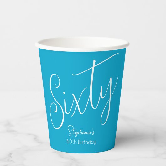 Gewoon modern script Aqua Blue 60e verjaardagsfees Papieren Bekers (Voorkant)