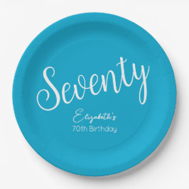 Gewoon modern script Aqua Blue 70e verjaardag Papieren Bordje