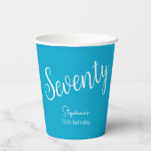 Gewoon modern script Aqua Blue 70e verjaardagsfees Papieren Bekers (Achterkant)