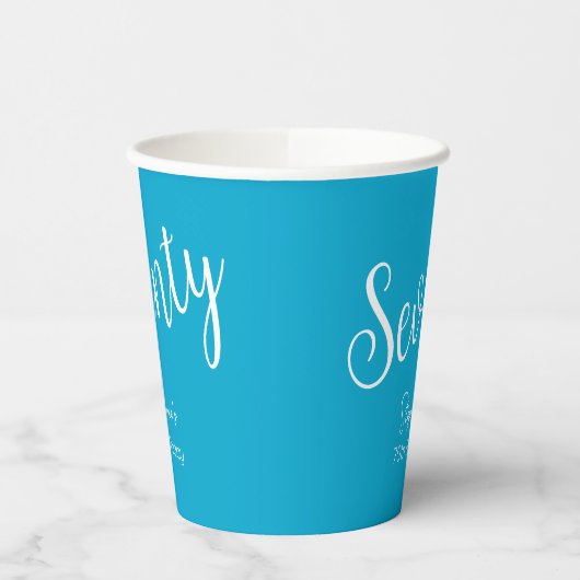 Gewoon modern script Aqua Blue 70e verjaardagsfees Papieren Bekers (Links)