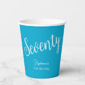 Gewoon modern script Aqua Blue 70e verjaardagsfees Papieren Bekers (Voorkant)