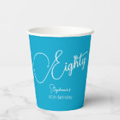 Gewoon modern script Aqua Blue 80e verjaardagsfees Papieren Bekers (Achterkant)