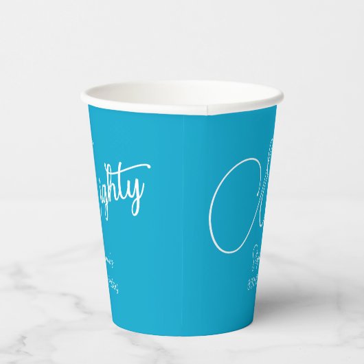 Gewoon modern script Aqua Blue 80e verjaardagsfees Papieren Bekers (Rechts)