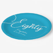 Gewoon modern script Aqua Blue 80e verjaardagsfees Papieren Bordje (Gekanteld)