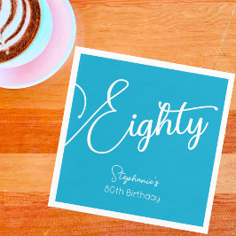 Gewoon modern script Aqua Blue 80e verjaardagsfees Servet