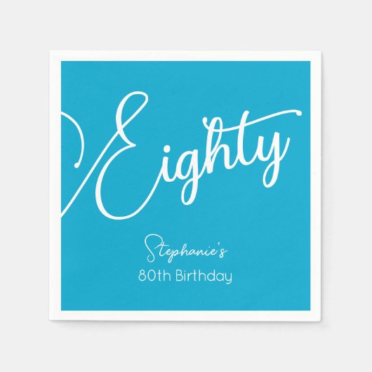 Gewoon modern script Aqua Blue 80e verjaardagsfees Servet (Voorkant)