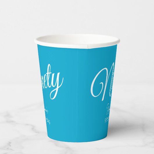 Gewoon modern script Aqua Blue 90e verjaardagsfees Papieren Bekers (Rechts)