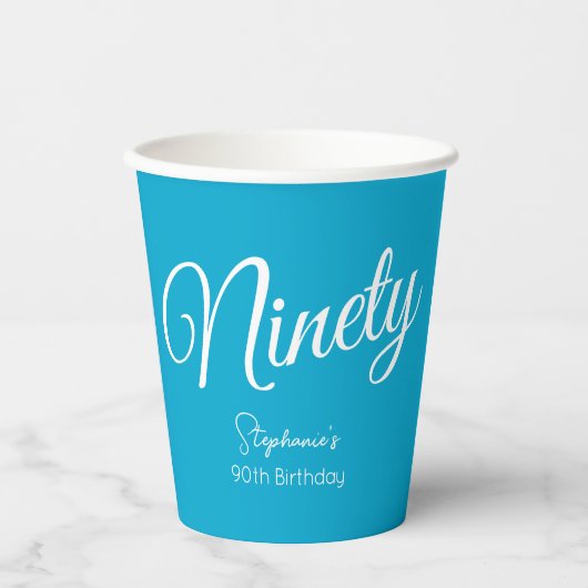 Gewoon modern script Aqua Blue 90e verjaardagsfees Papieren Bekers (Voorkant)