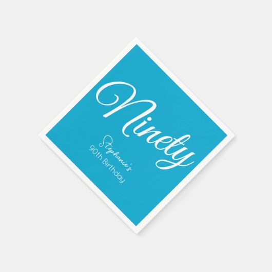 Gewoon modern script Aqua Blue 90e verjaardagsfees Servet (Hoek)