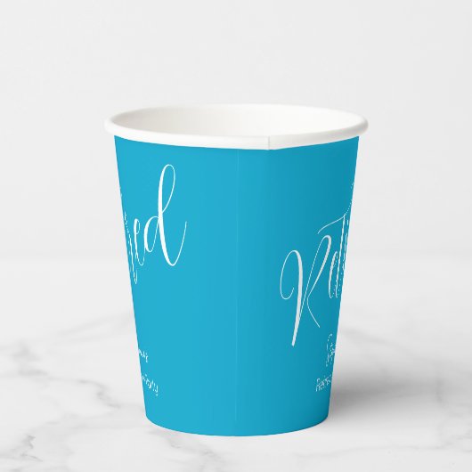 Gewoon modern script Aqua Blue Pensioen Partij Papieren Bekers (Rechts)