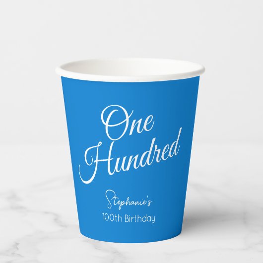Gewoon modern script Blauw 100e verjaardag Papieren Bekers (Voorkant)