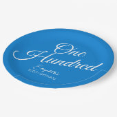 Gewoon modern script blauw 100ste verjaardagsfeest papieren bordje (Gekanteld)