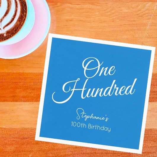 Gewoon modern script blauw 100ste verjaardagsfeest servet