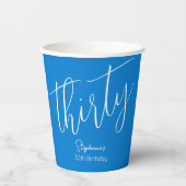 Gewoon modern script blauw 30e verjaardag feest papieren bekers (Voorkant)