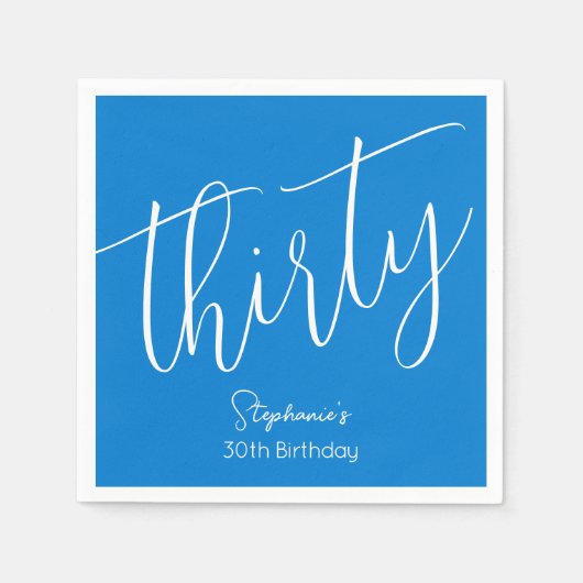 Gewoon modern script blauw 30e verjaardag feest servet (Voorkant)