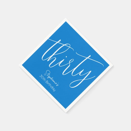 Gewoon modern script blauw 30e verjaardag feest servet (Hoek)