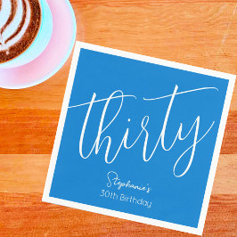 Gewoon modern script blauw 30e verjaardag feest servet