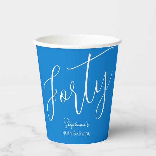 Gewoon modern script Blauw 40e verjaardag Papieren Bekers (Voorkant)