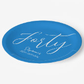 Gewoon modern script blauw 40e verjaardagsfeest papieren bordje (Gekanteld)