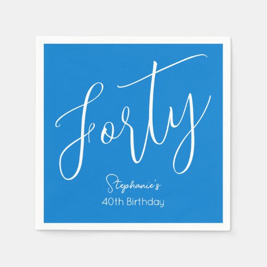 Gewoon modern script blauw 40e verjaardagsfeest servet (Voorkant)