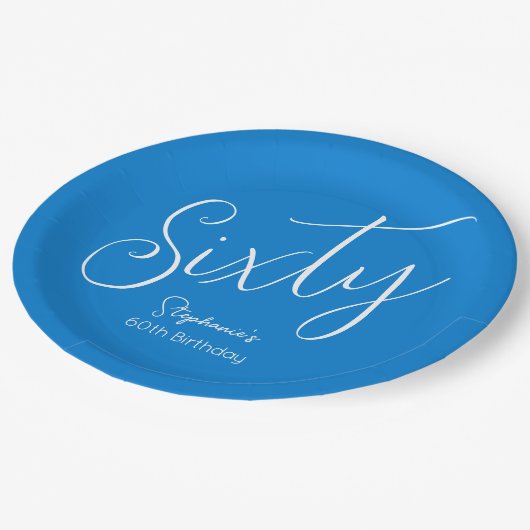 Gewoon modern script Blauw 60ste verjaardag Papieren Bordje (Gekanteld)