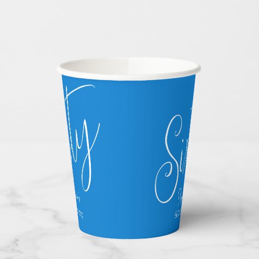 Gewoon modern script blauw 60ste verjaardagsfeest papieren bekers (Links)