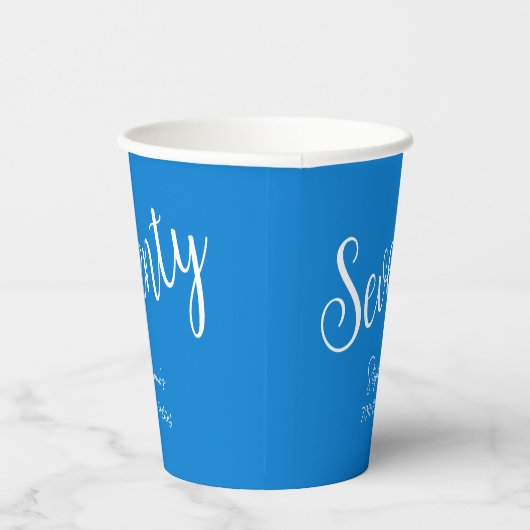Gewoon modern script blauw 70ste verjaardagsfeestj papieren bekers (Rechts)