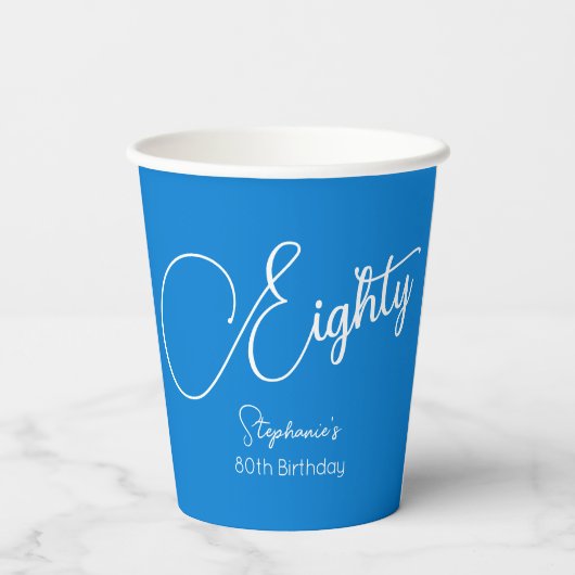 Gewoon modern script Blauw 80ste verjaardagsfeestj Papieren Bekers (Achterkant)