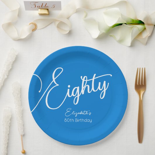 Gewoon modern script Blauw 80ste verjaardagsfeestj Papieren Bordje (Huwelijk)